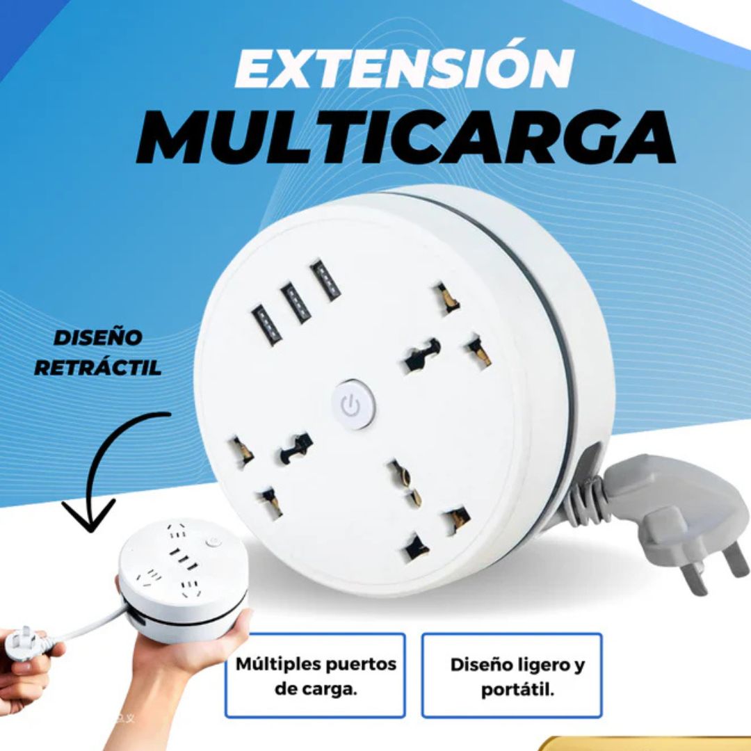 Extensión Multicarga Retráctil USB 180cm